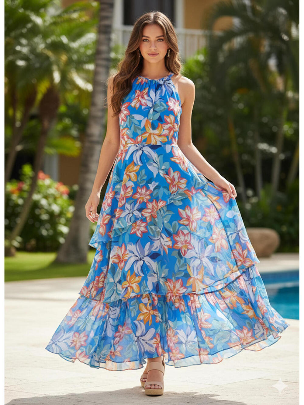 Tahari ASL 2CM382 - Jewel Neck Printed Formal Dress Sz 10